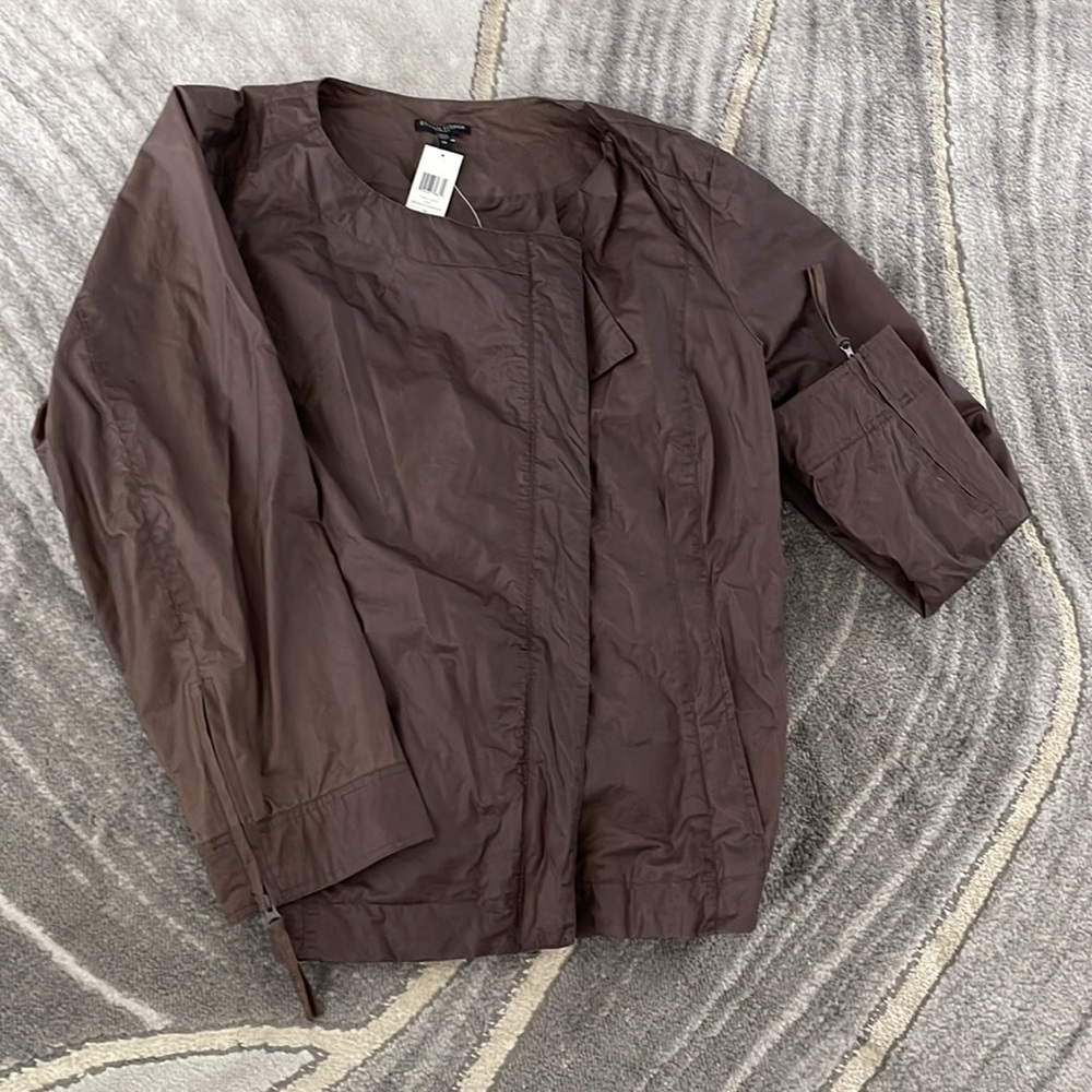 Eileen Fisher Waxed Cotton Chocolate Brown Jacket - Picture 2 of 6